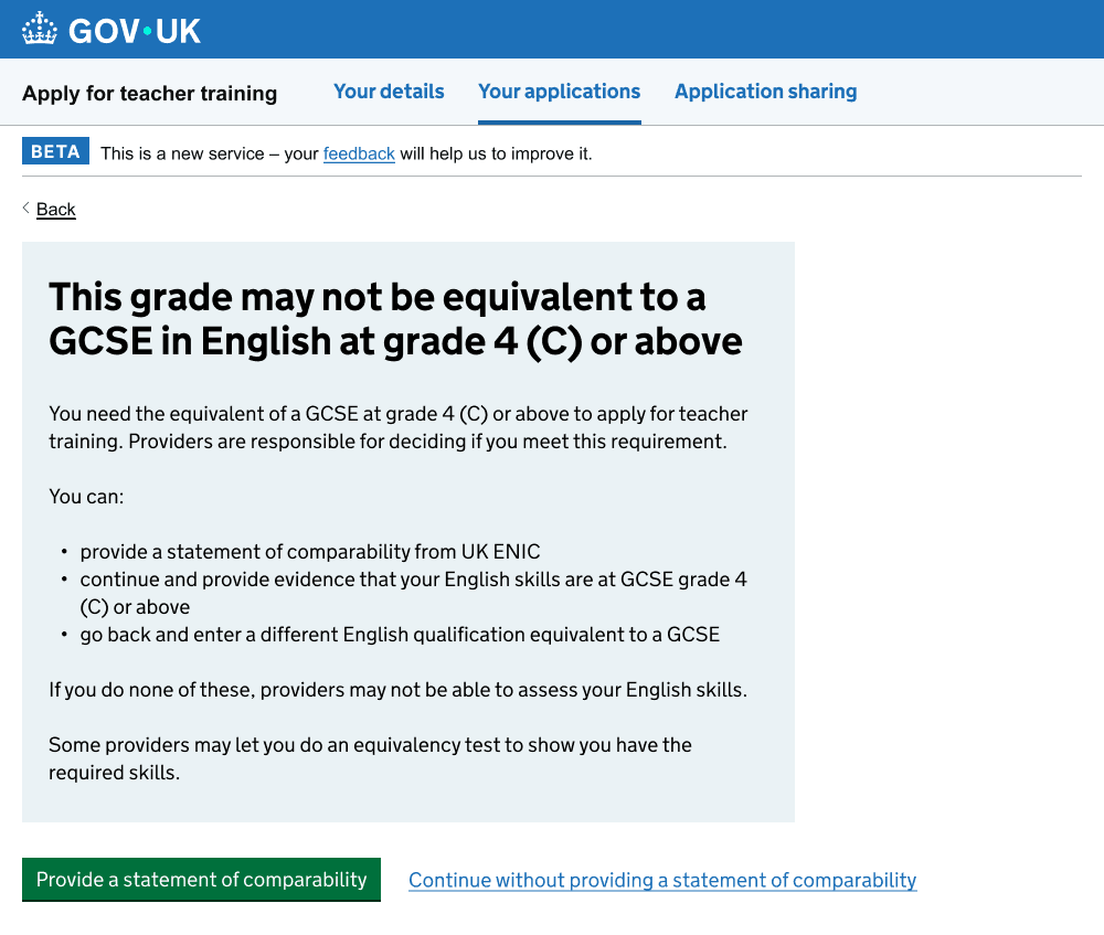 Warning page