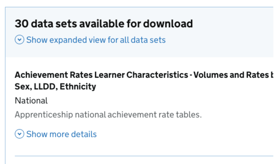 Screenshot of the explore data page when zoomed in, the download links are not visible