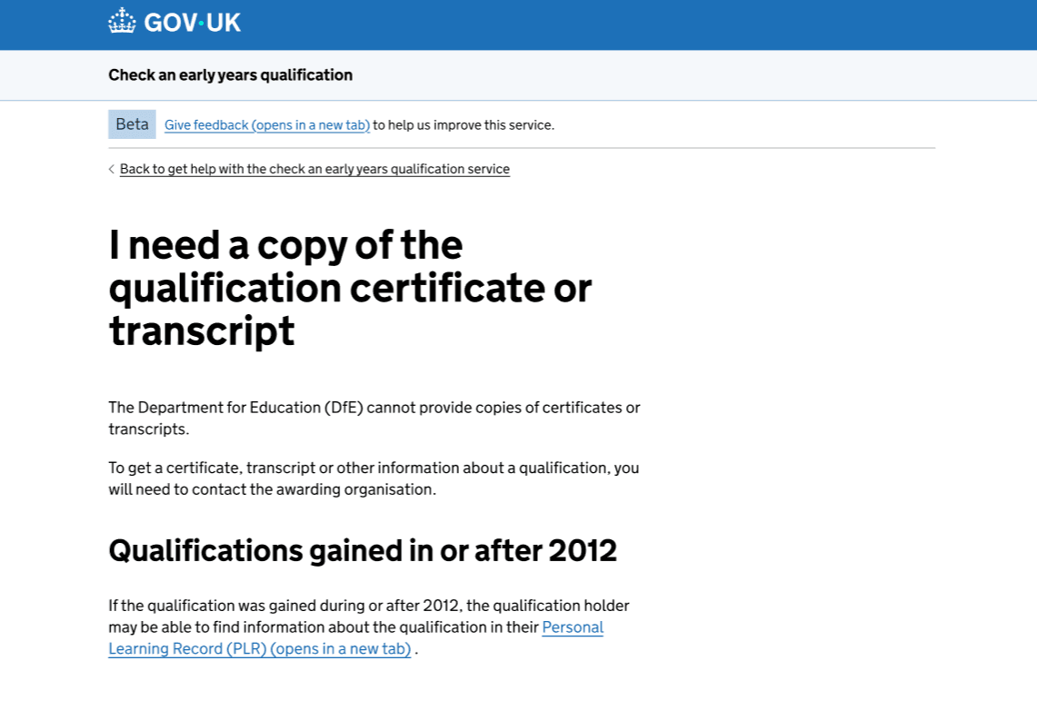 screenshot of an example of a help guidance page