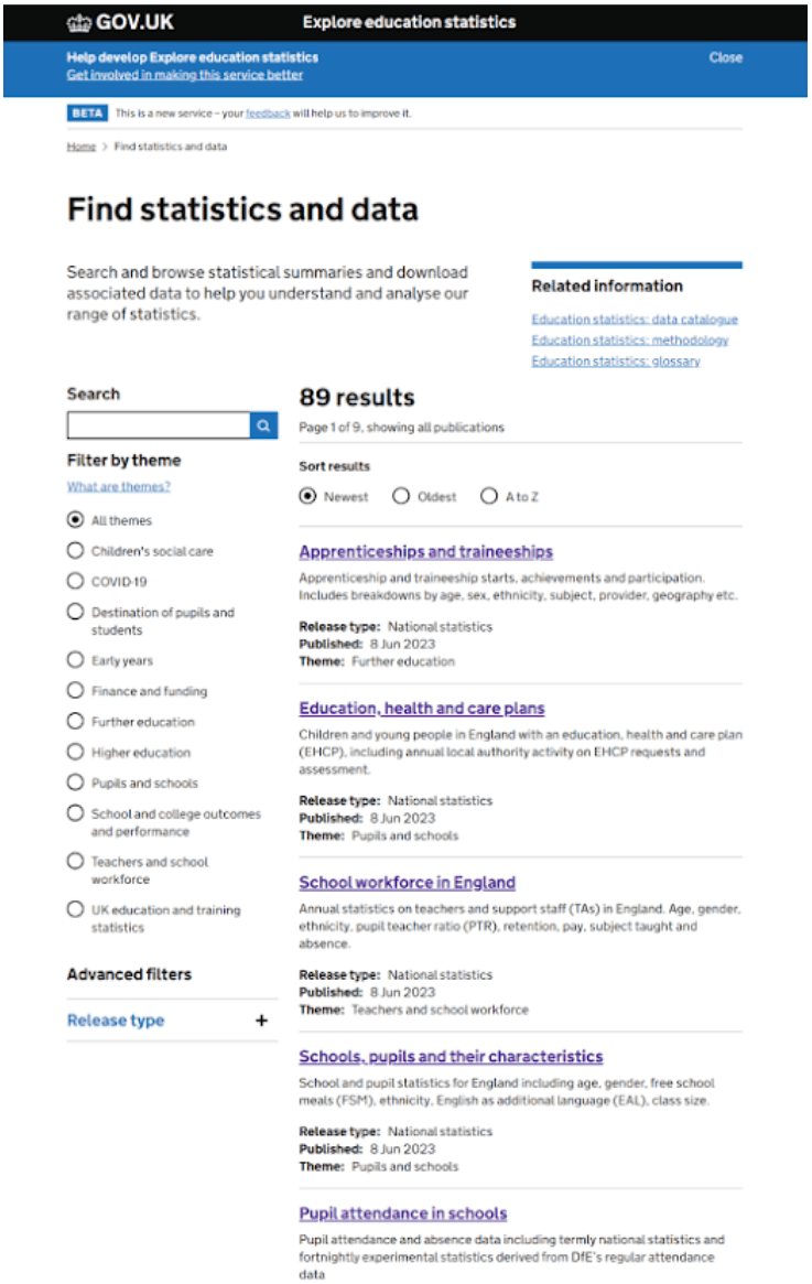 Screenshot showing version 2 of Find statistics page