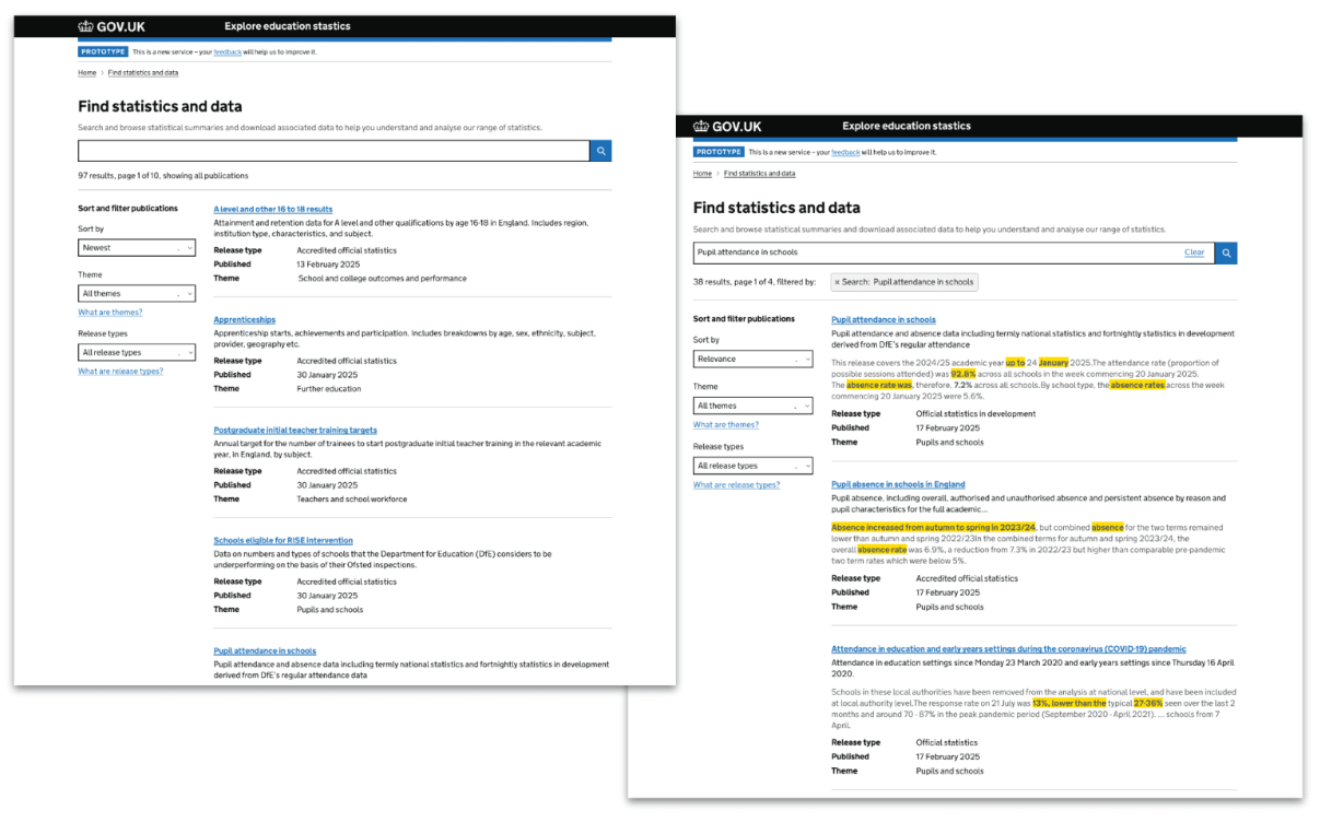 Screenshot showing version 3 of Find statistics page