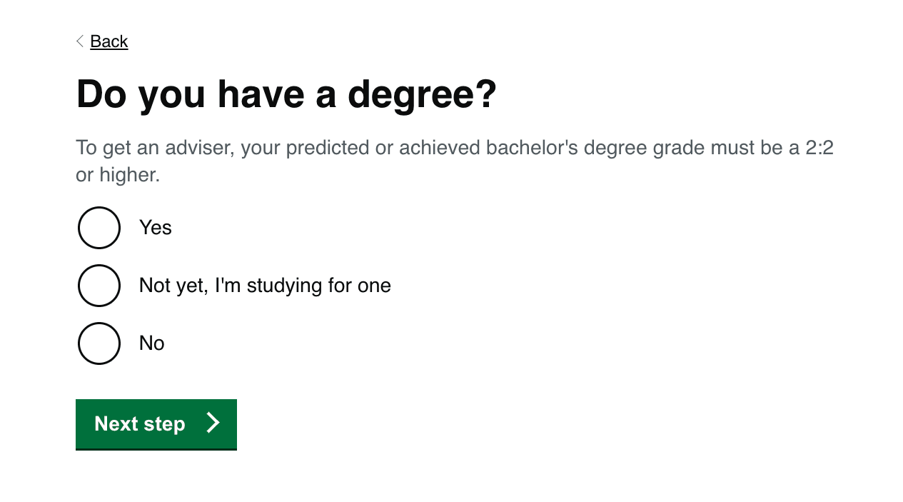 Question asking if you have a degree