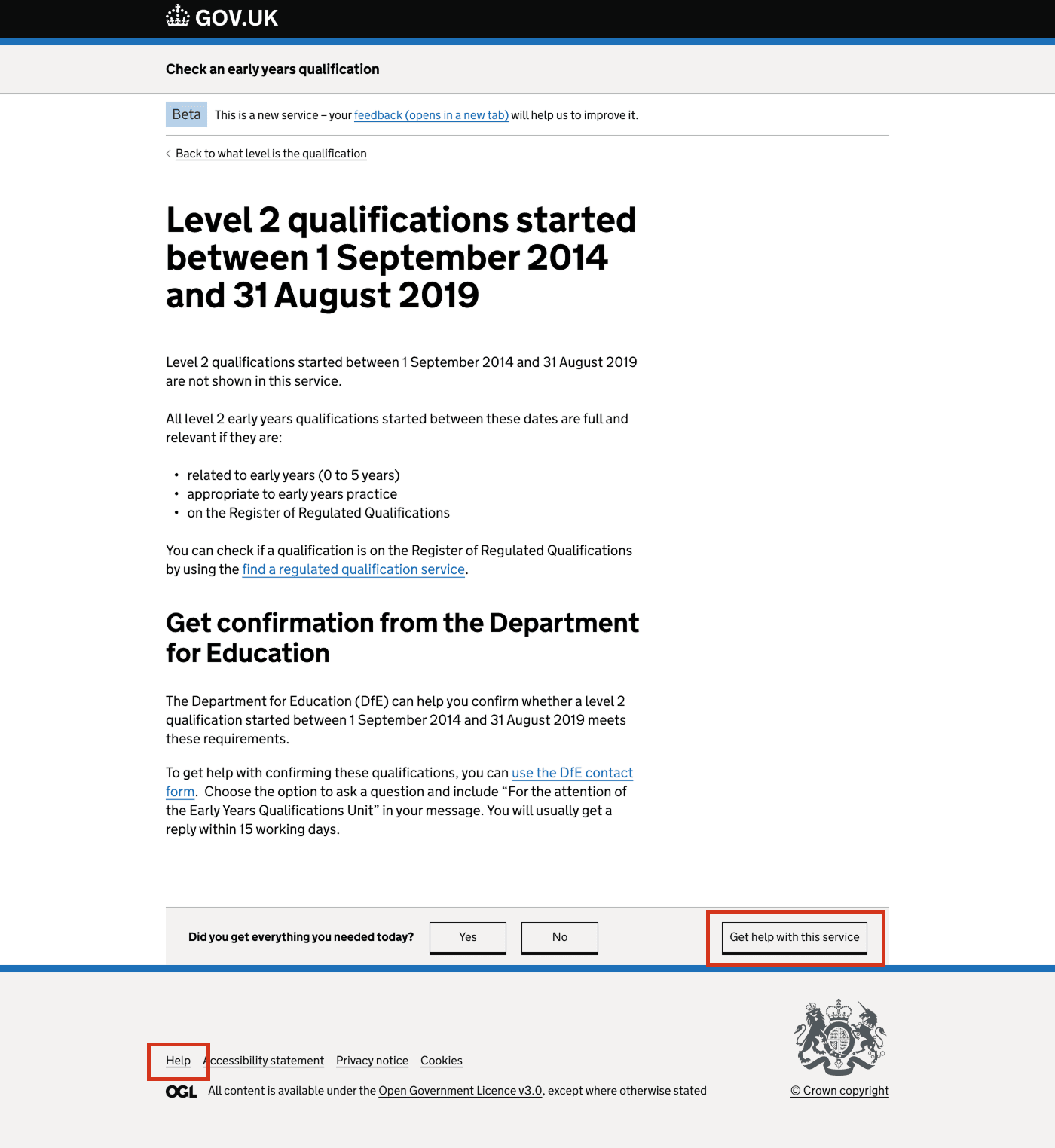 screenshot of a guidance endpoint page with the help link and button highlighted