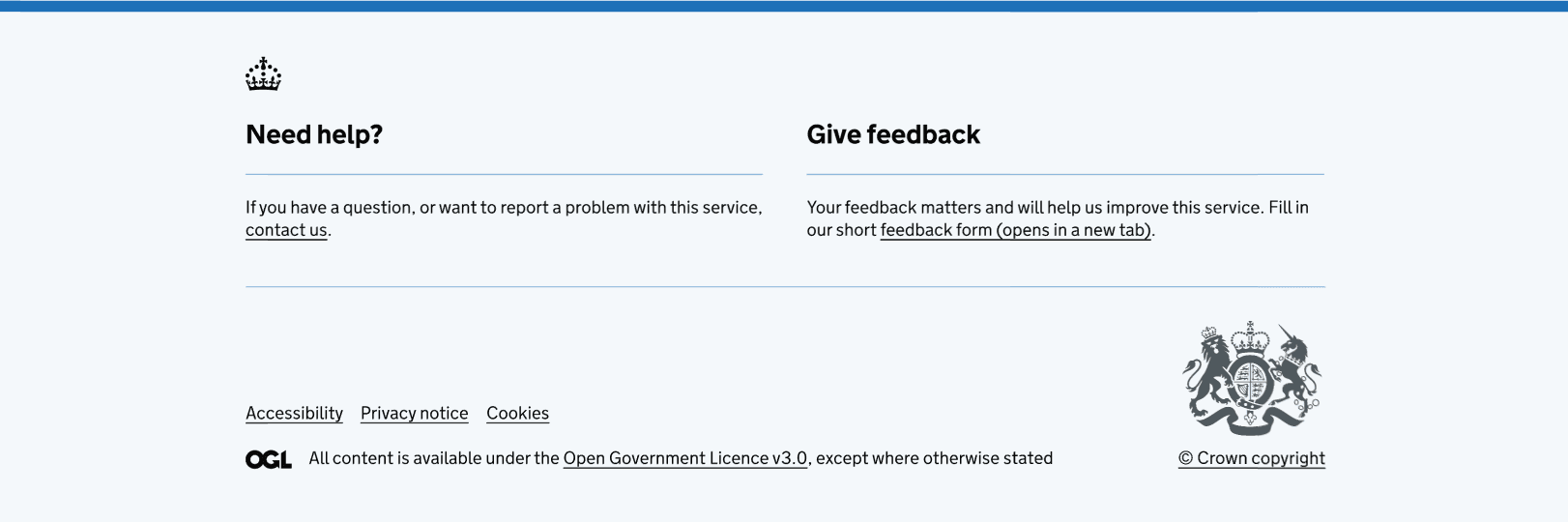 screenshot of the new help section in the footer