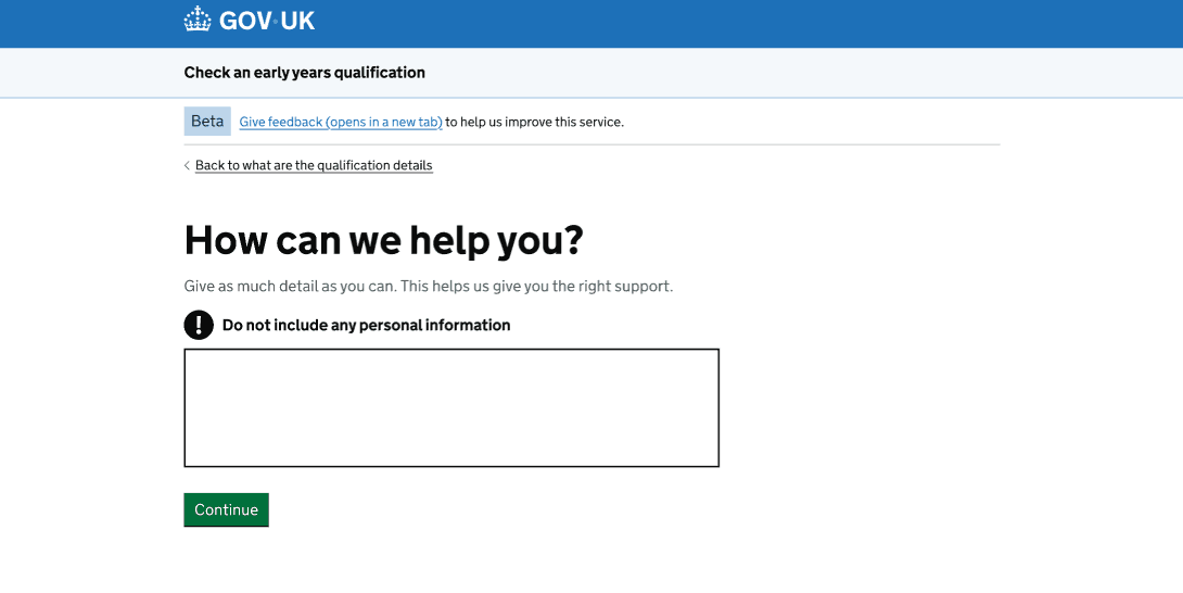 screenshot of the provide more details page