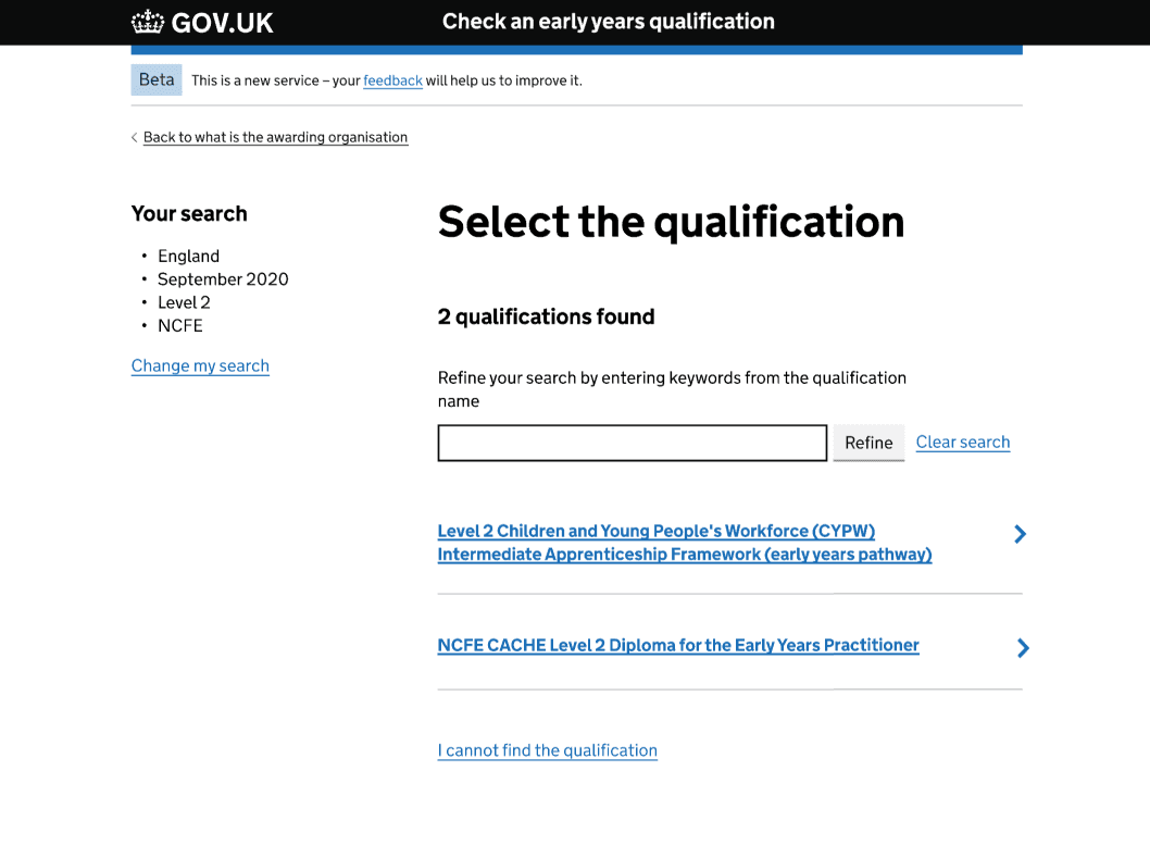 Initial Select a qualification page the content in two columns