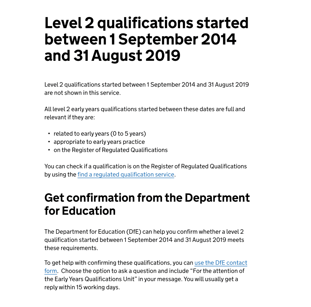 screenshot of the level 2 qualification guidance page