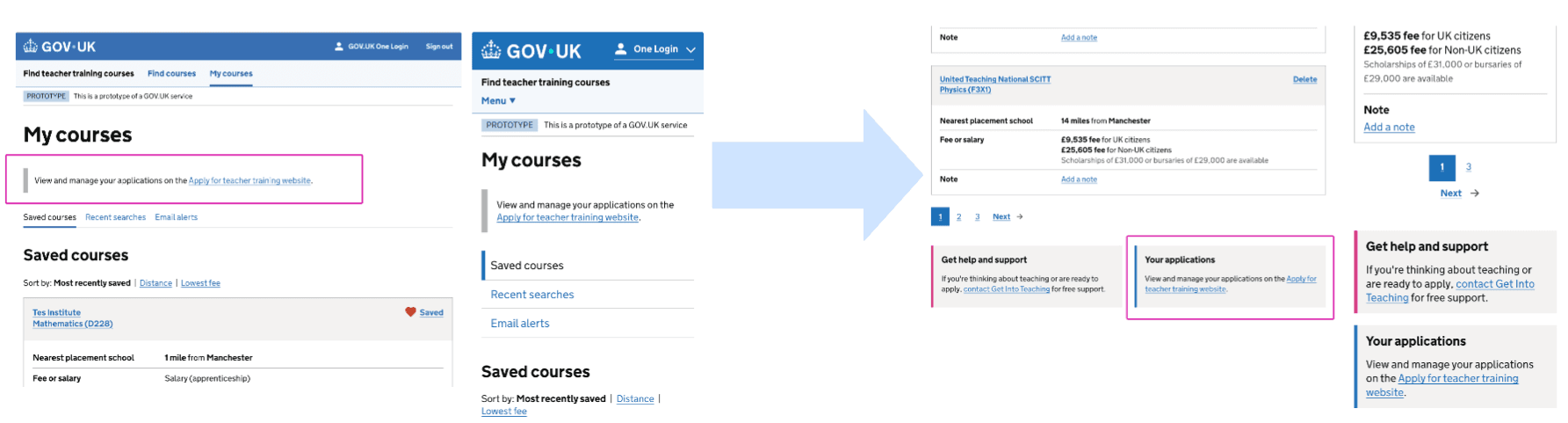 Image of design iterations improving the link to Apply