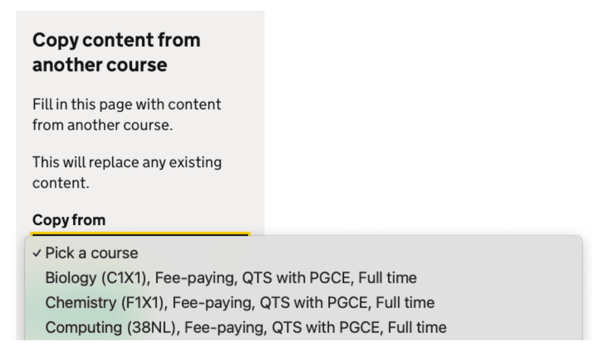 New copy course content functionality on Publish