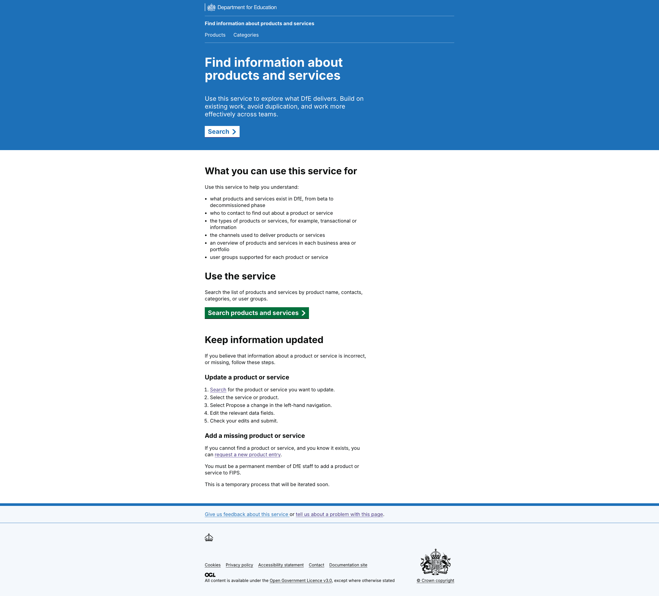 New Homepage for FIPS with information about the service and a start button