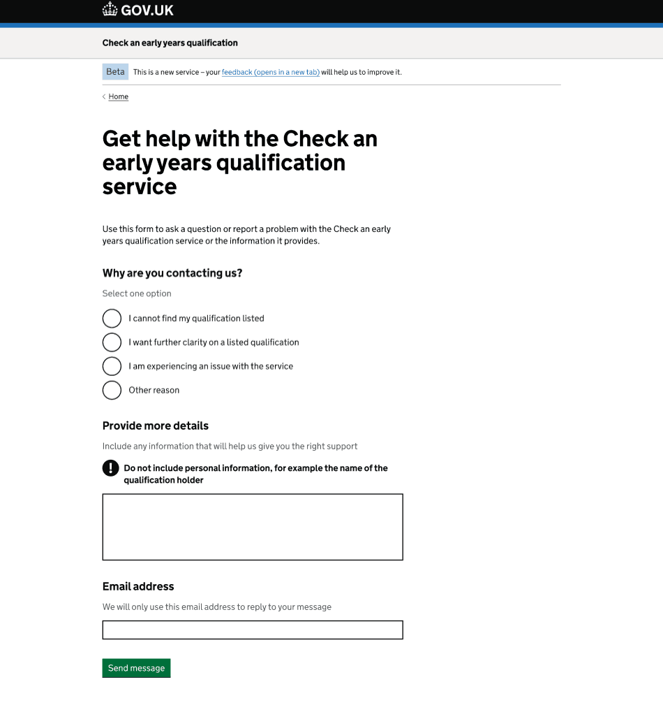 screenshot of the old help page