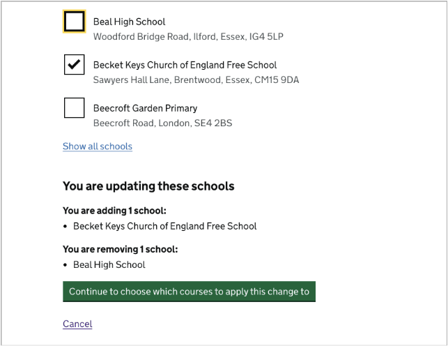 Update course information changes