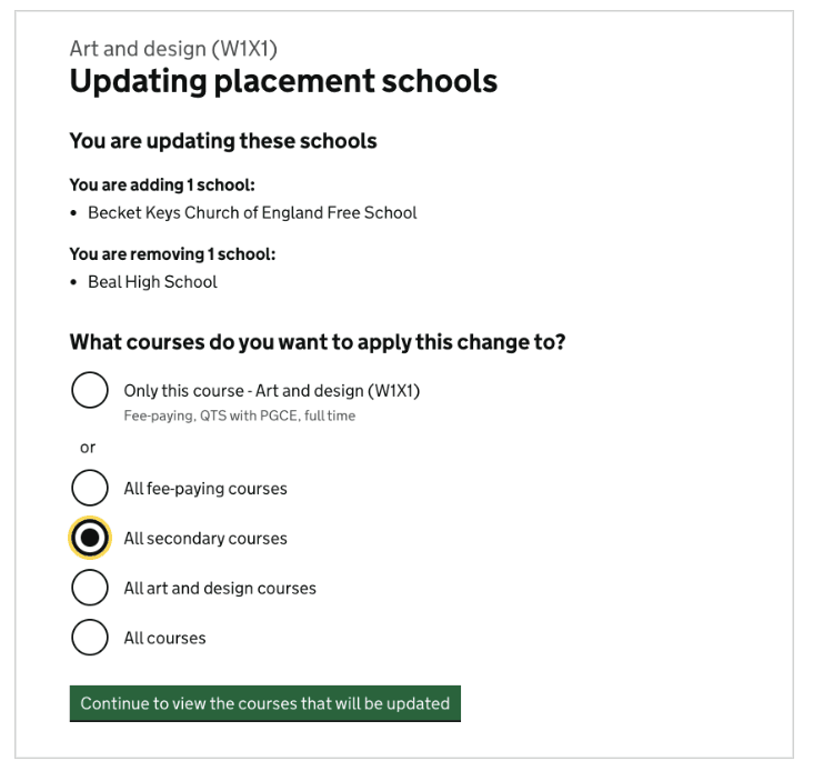 Choosing courses to apply this change to
