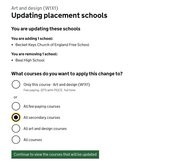 Choosing what courses to apply this change to