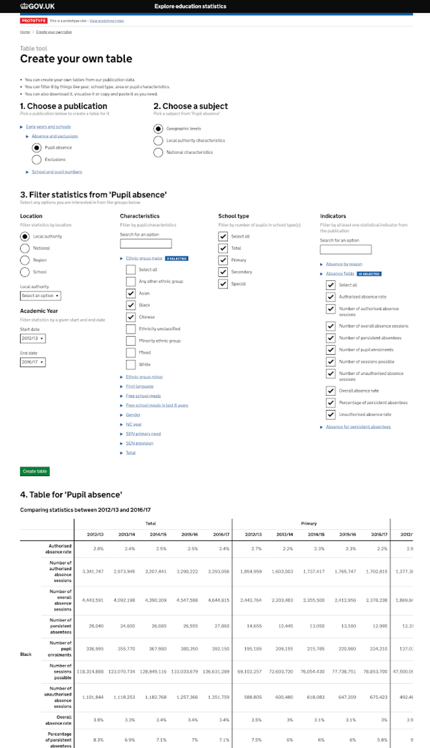 Screenshot of table tool during private beta