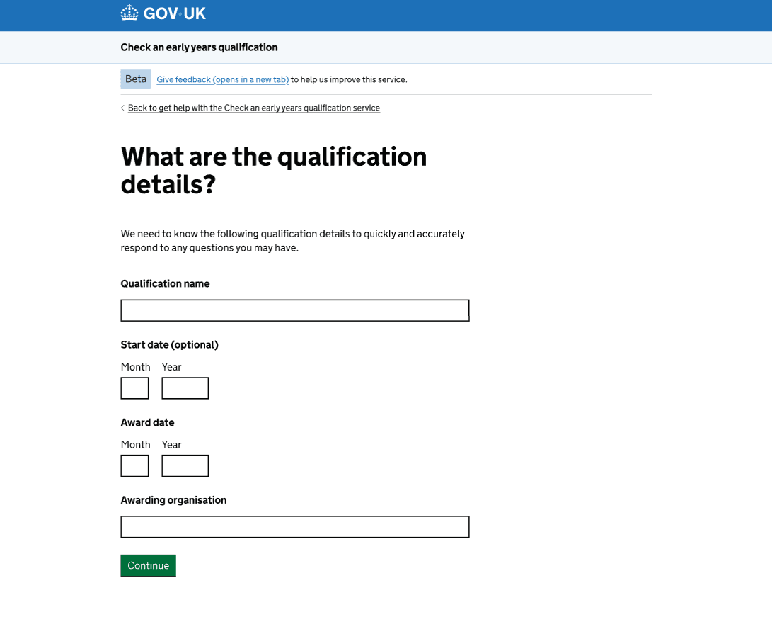 screenshot of the qualification details page