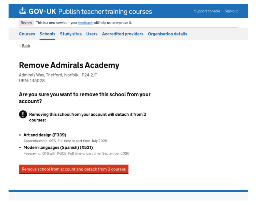 Removing school warning on Publish