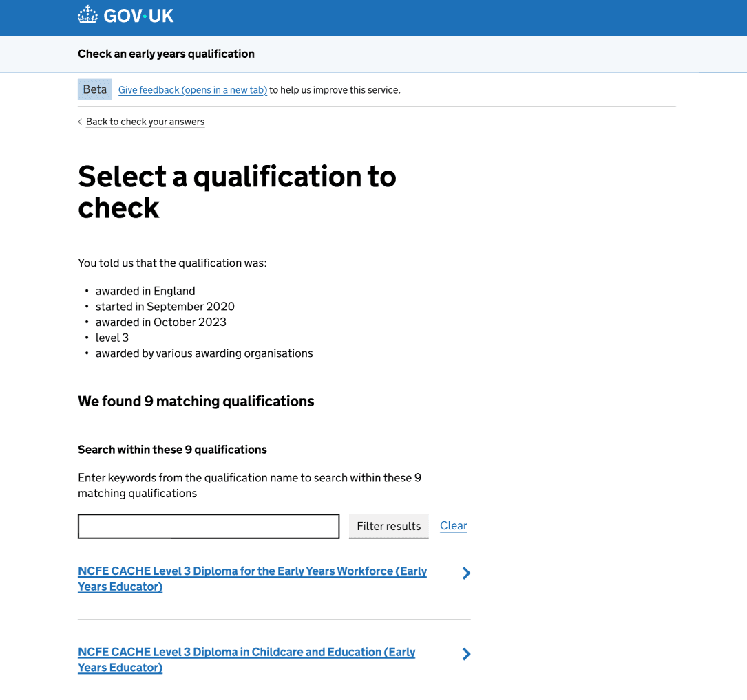 Screenshot of the iterated results page