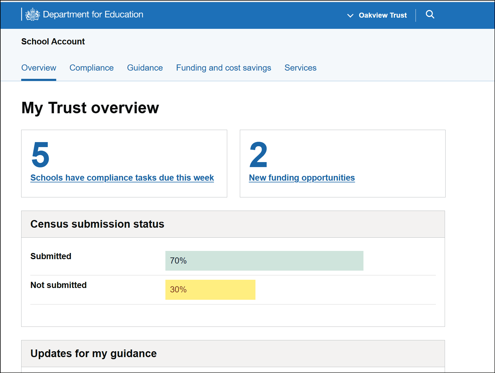 School Account overview page