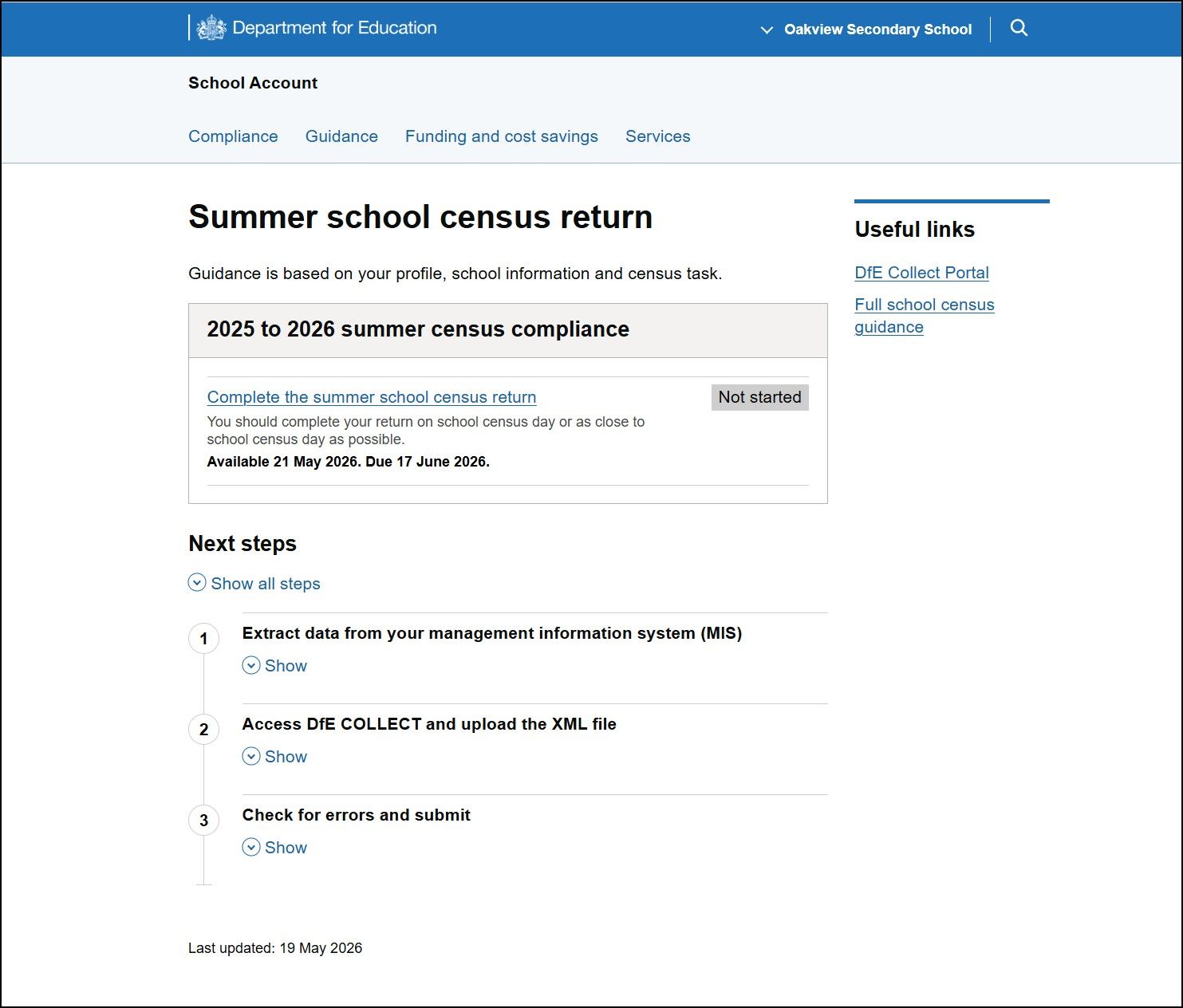School Account structured guidance