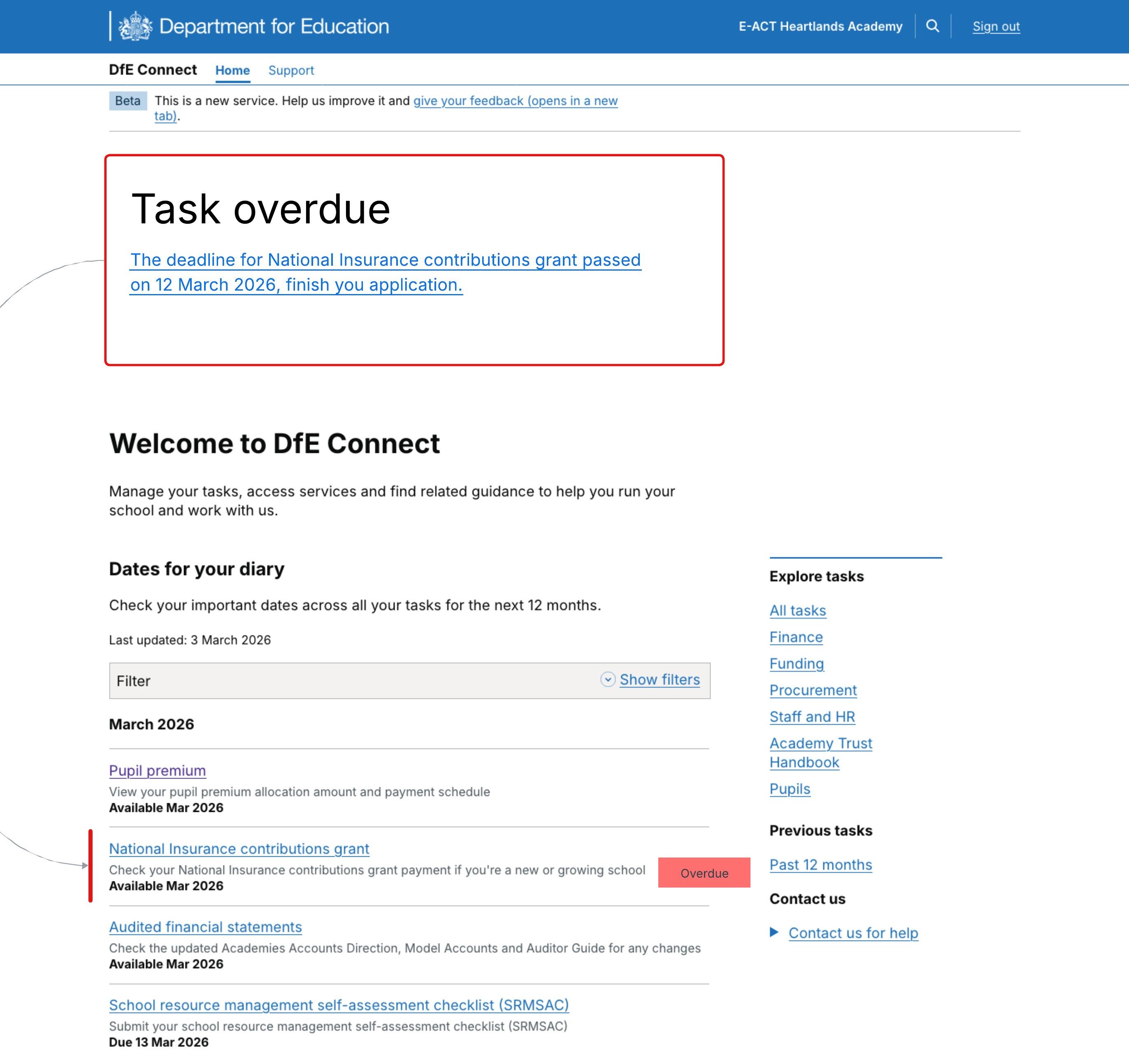 School Account - task overdue