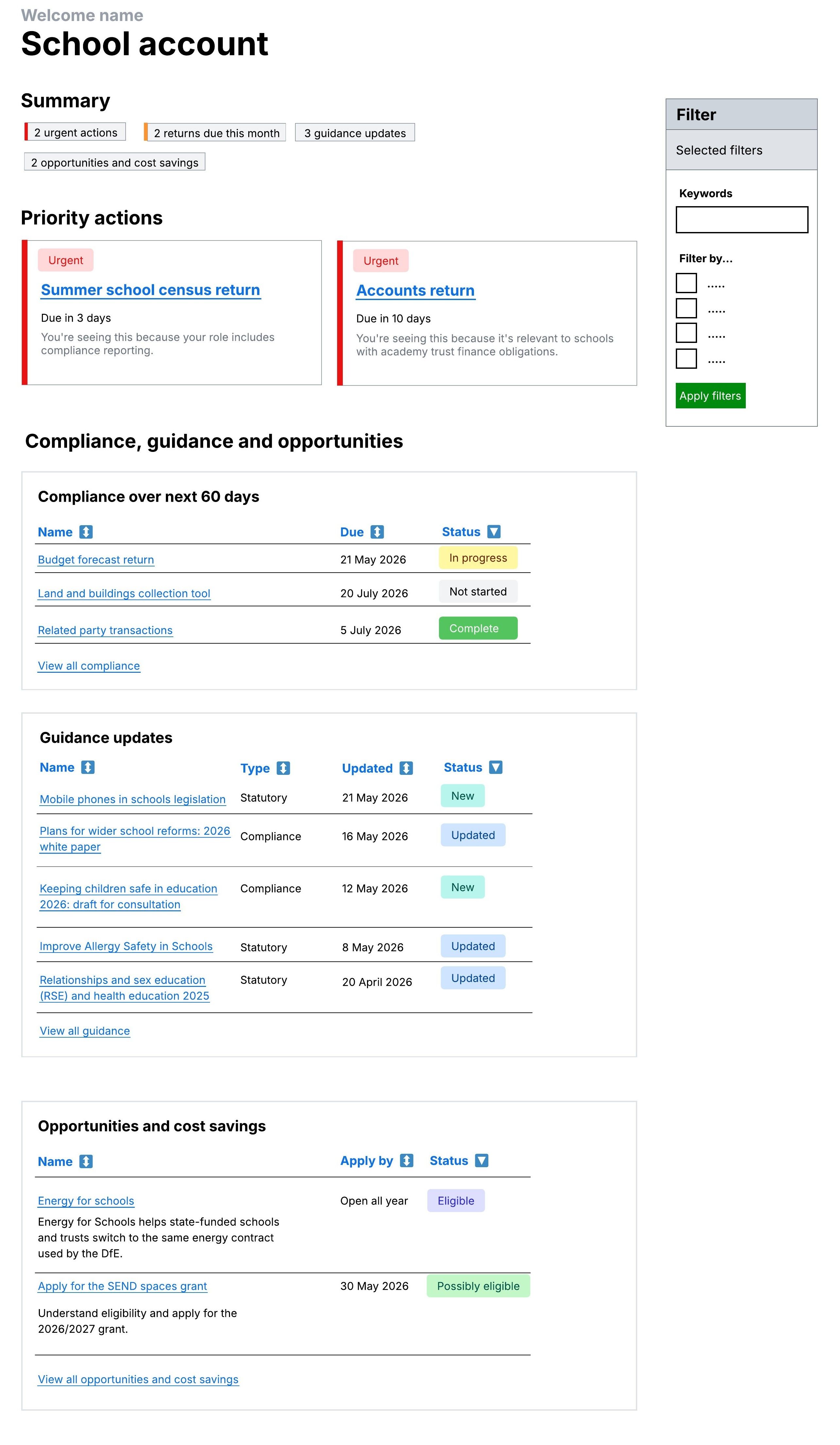 School account hub page revised