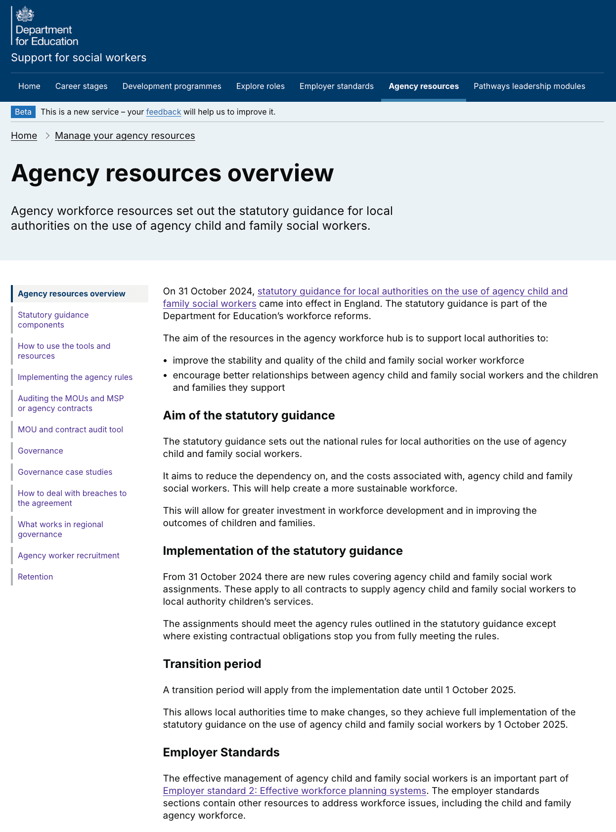 Screenshot of part of Agency Resources Overview