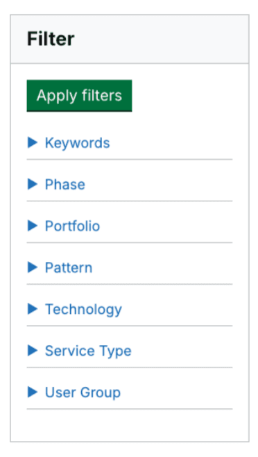 FMOJ filter component with categories users can search by