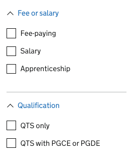 Fee or salary and Qualification filters