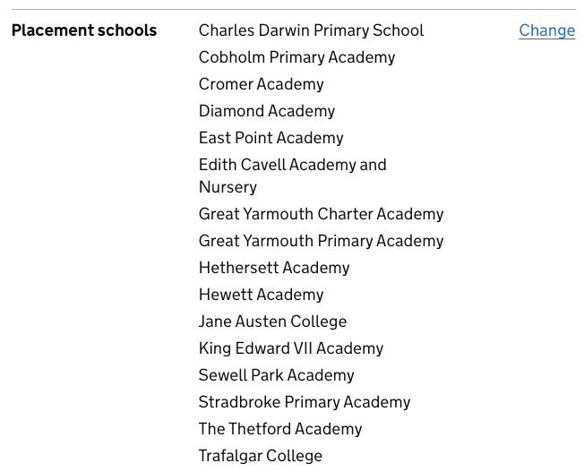 Live site of list of attached schools 
