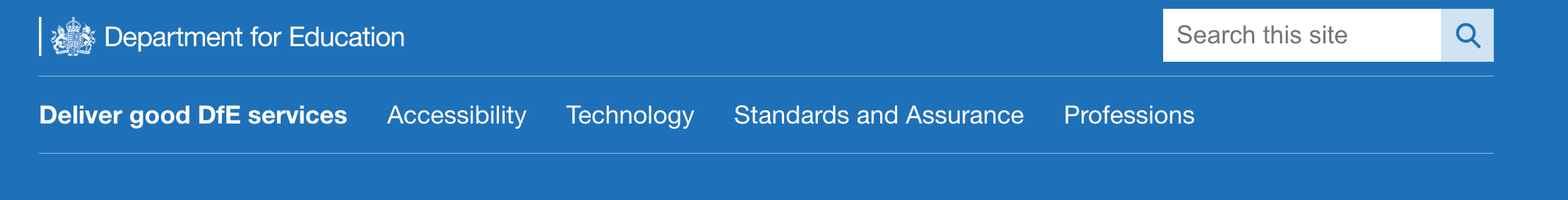Screengrabs of proposed high-level information architecture:  accessibility, technology, standards and assurance and professions as the top level.