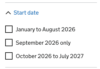 Current start date filter on the live site