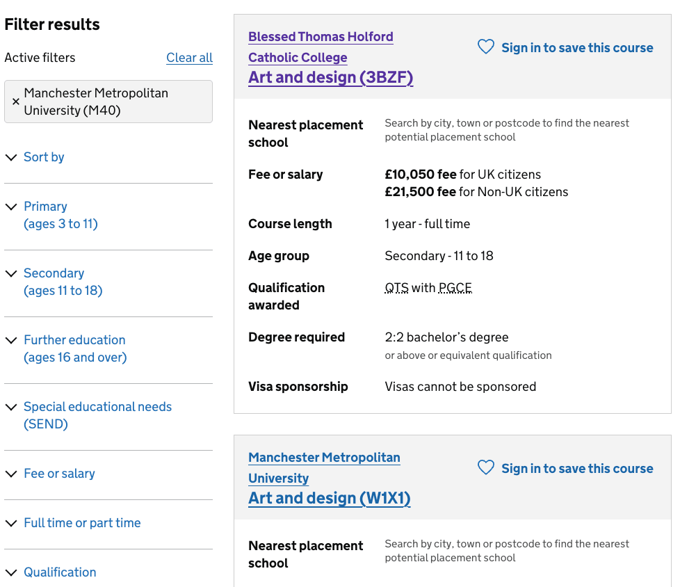 Searching for a specific training provider and then getting results for another provider