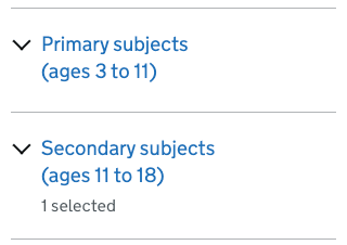 Screenshot showing Primary subjects and Secondary subjects filters