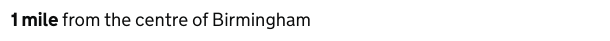 Course result showing distance information to be 1 mile from the centre of Birmingham.
