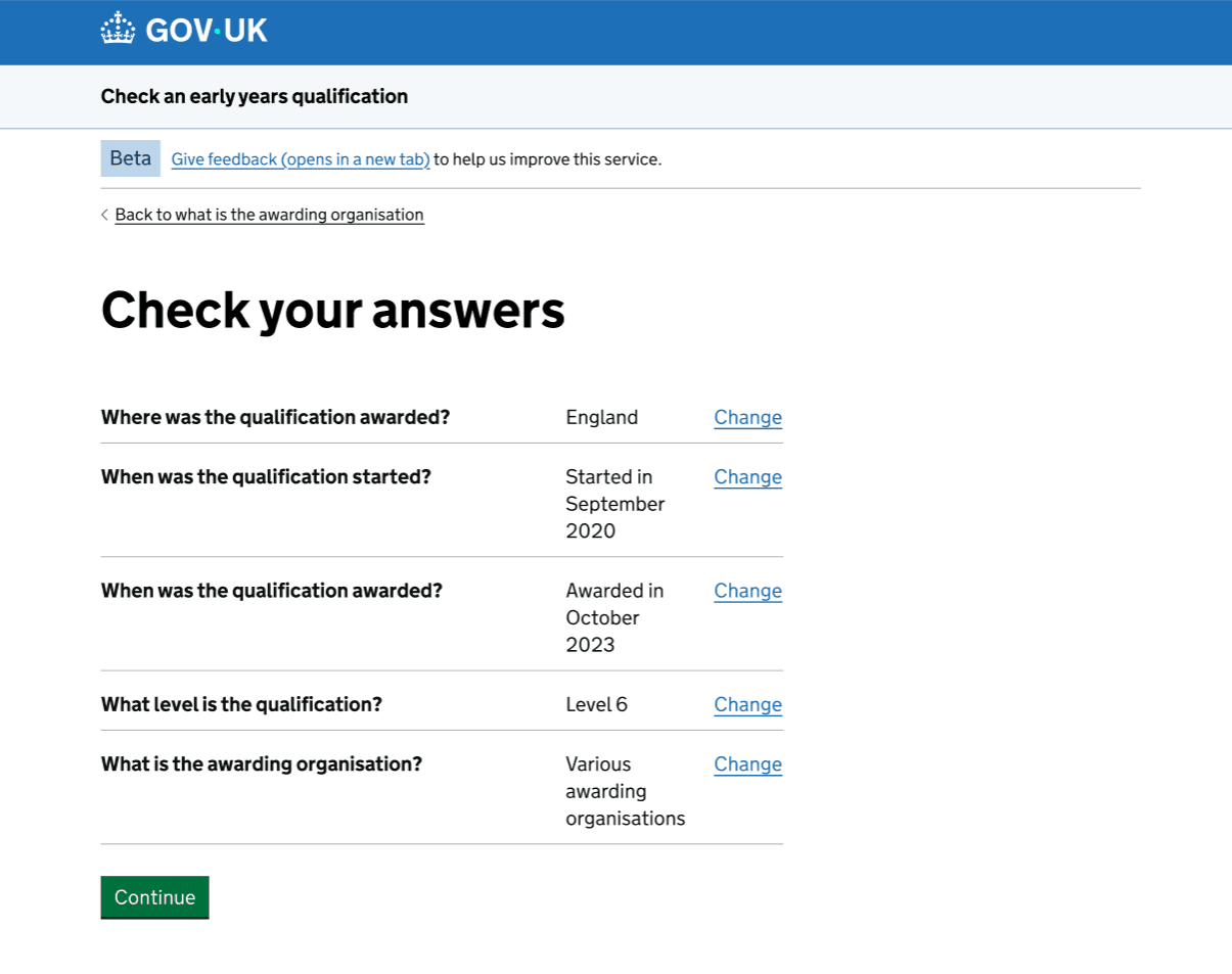 screenshot of the updated Check your answers page