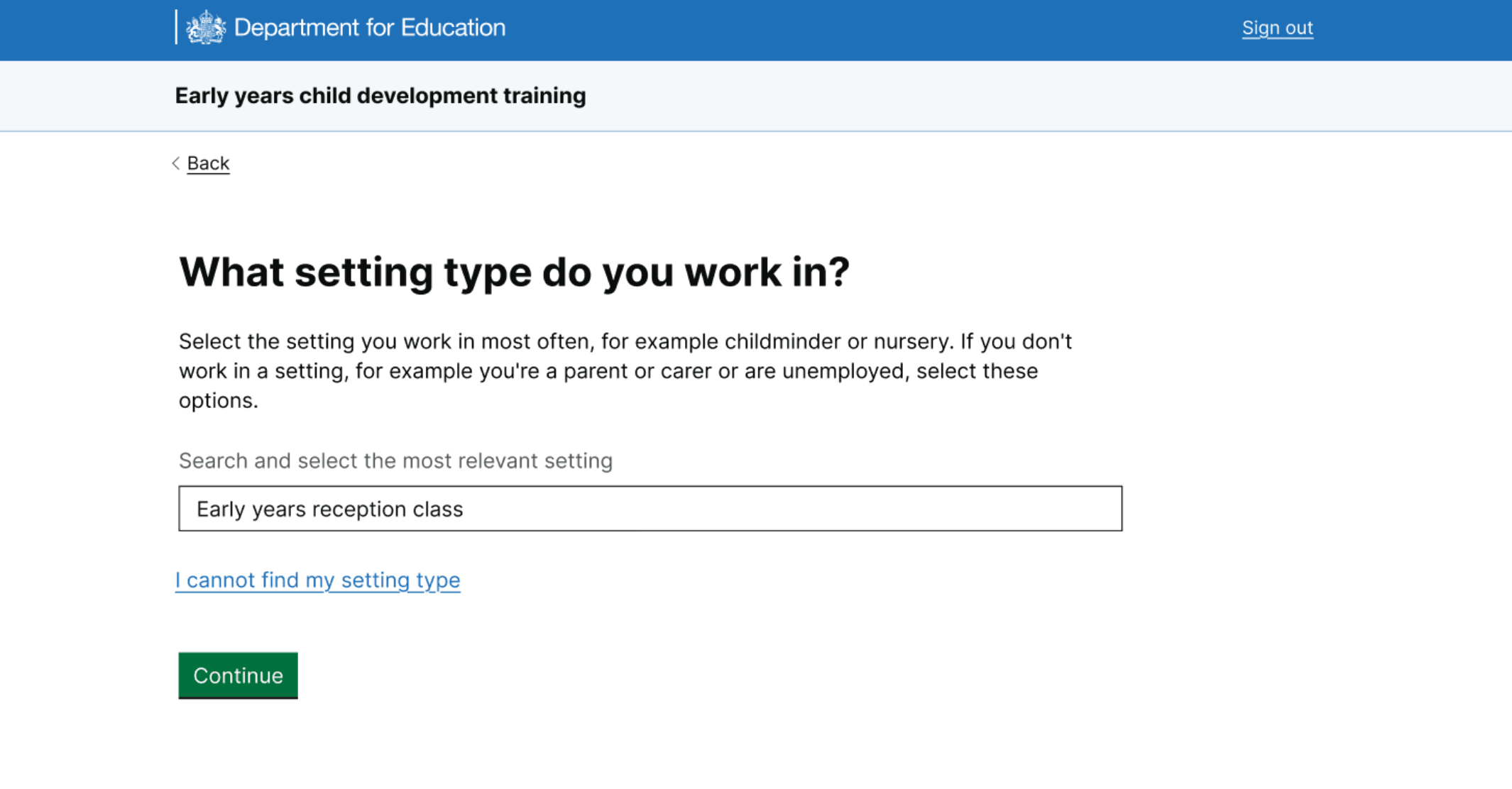 Setting type page showing clearer explanation and improved hint text for autocomplete