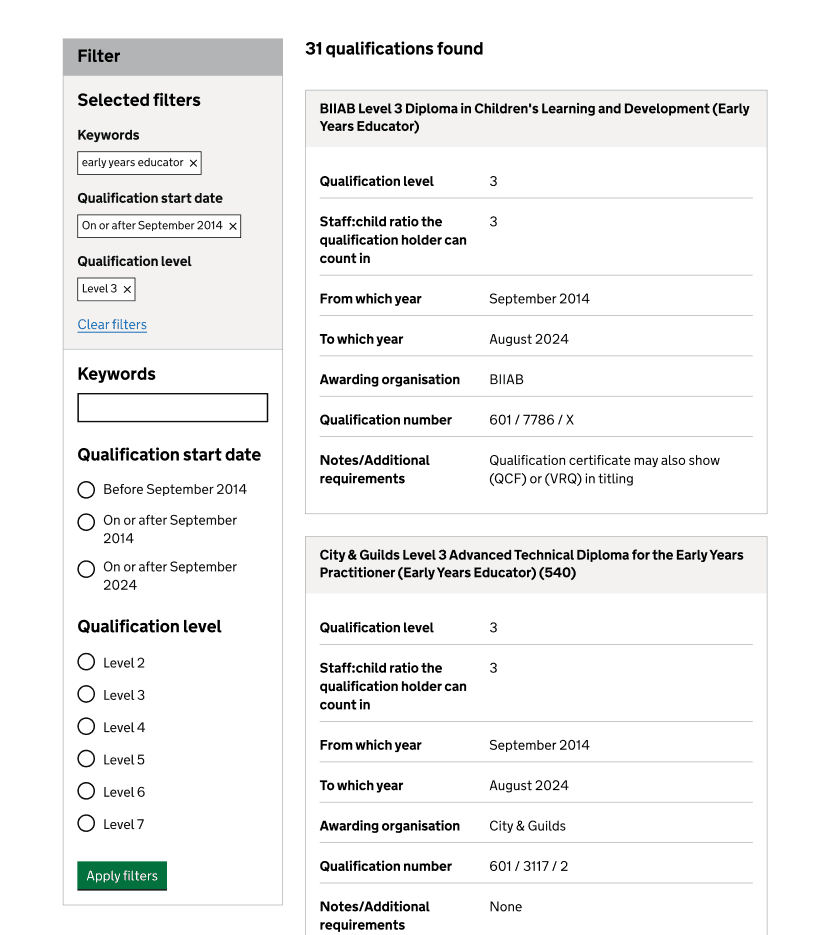 screenshot of the webview minimum viable product with some filters applied