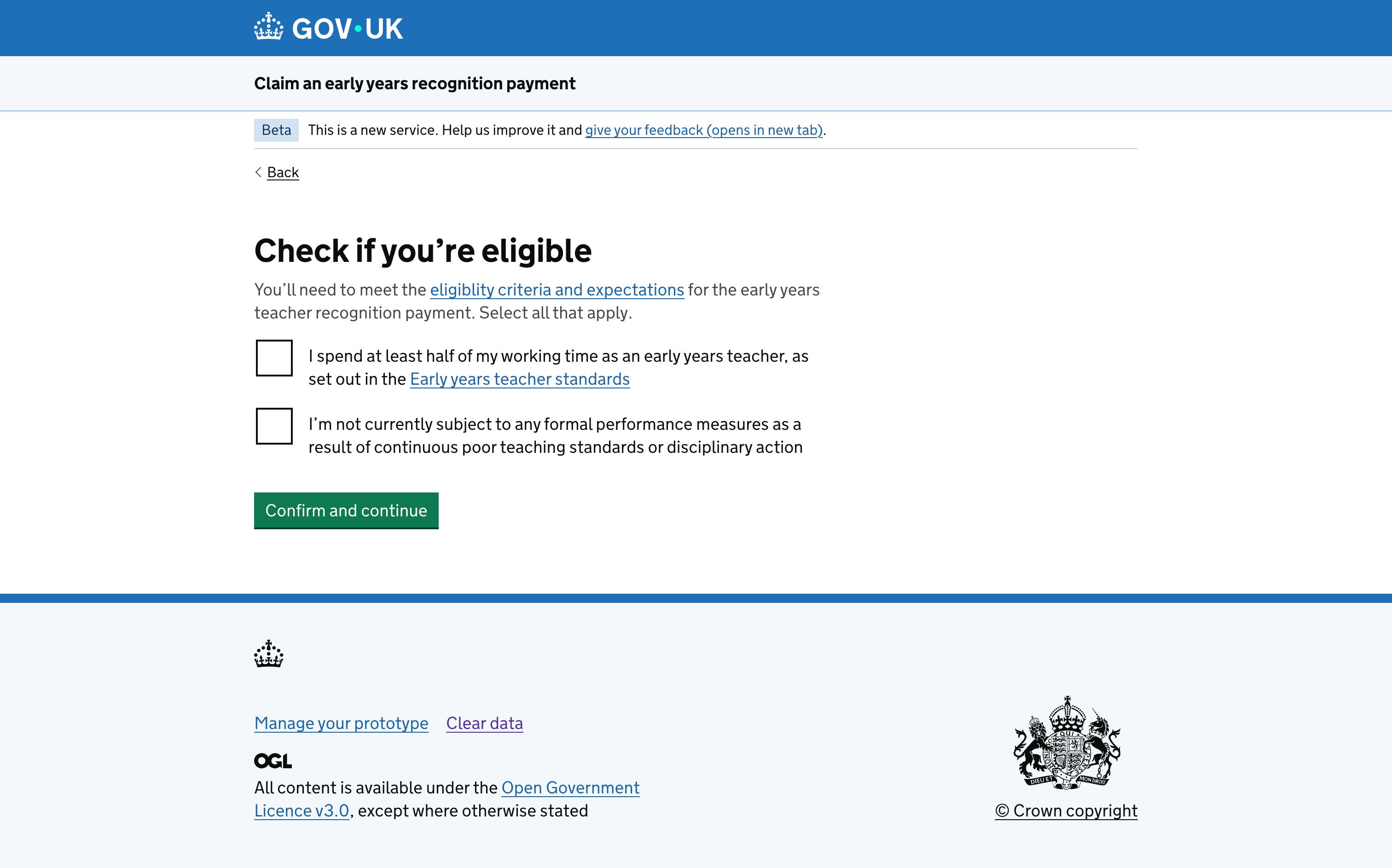 a screenshot of the check if you're eligible page, with checkboxes asking teachers if they meet certain criteria