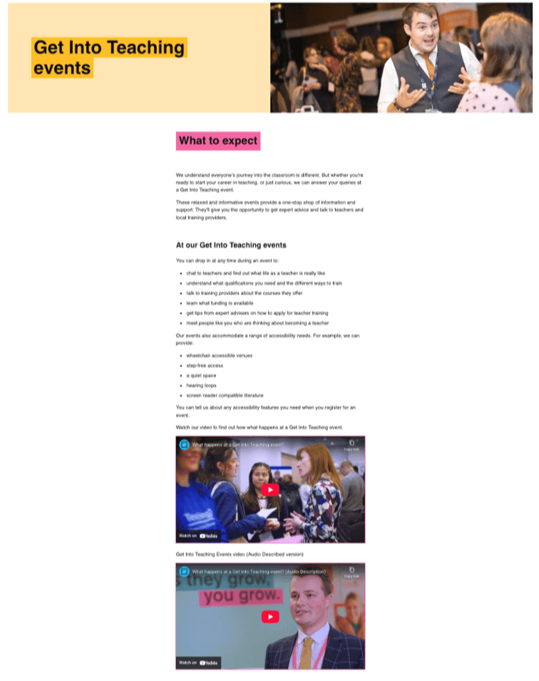 Get Into Teaching events page