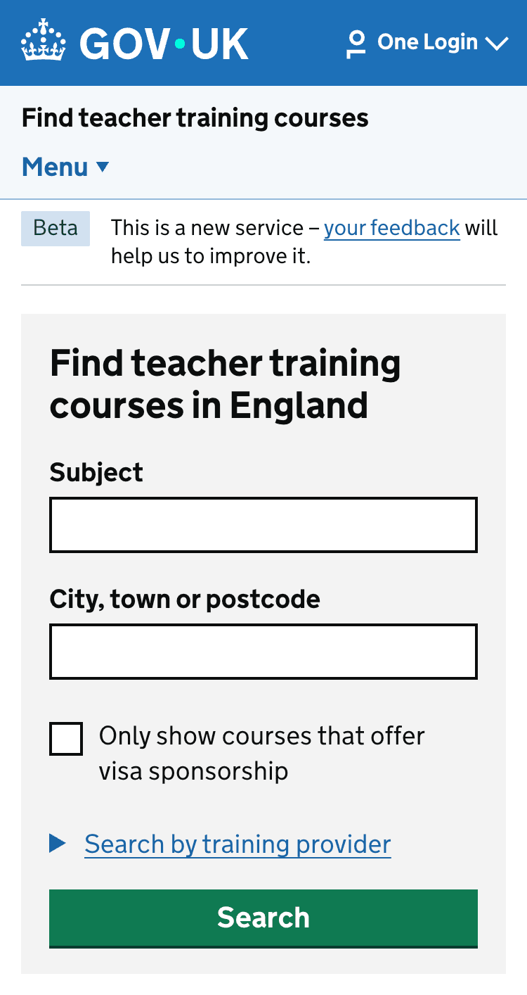 Find teacher training courses homepage