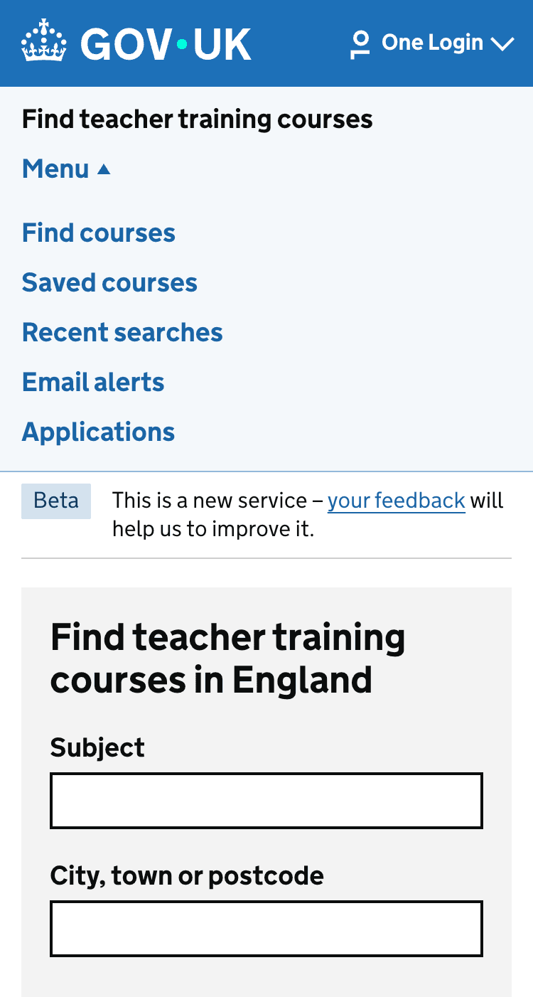 Find teacher training courses navigation