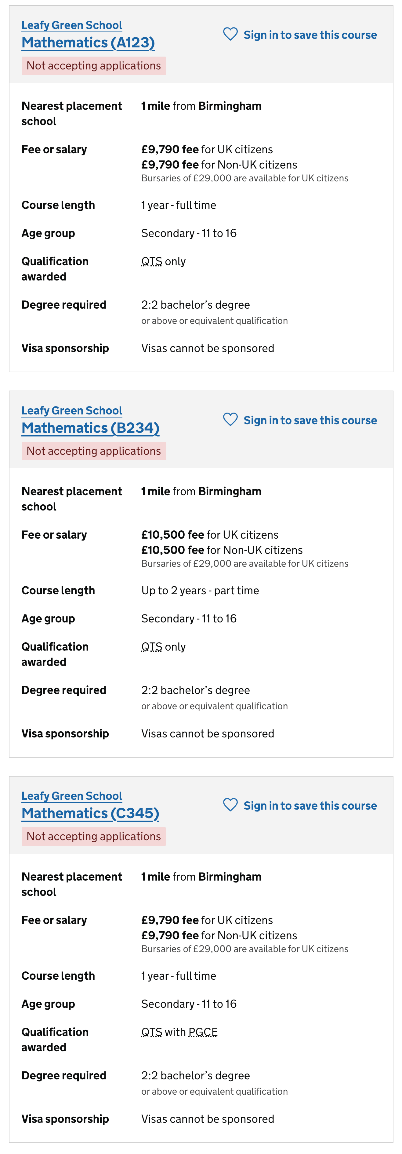 Current search results on the live site showing courses of the same subject by the same provider with small variations