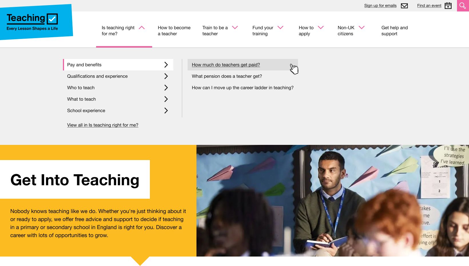 Screenshot of drop down navigation on desktop. 