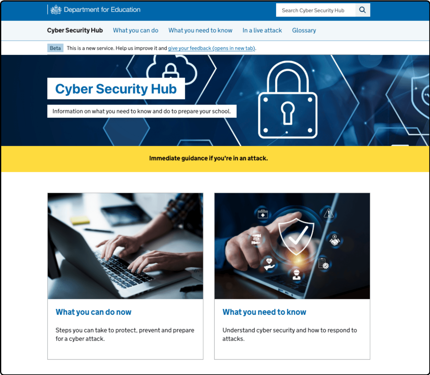 original home page of the cyber security hub