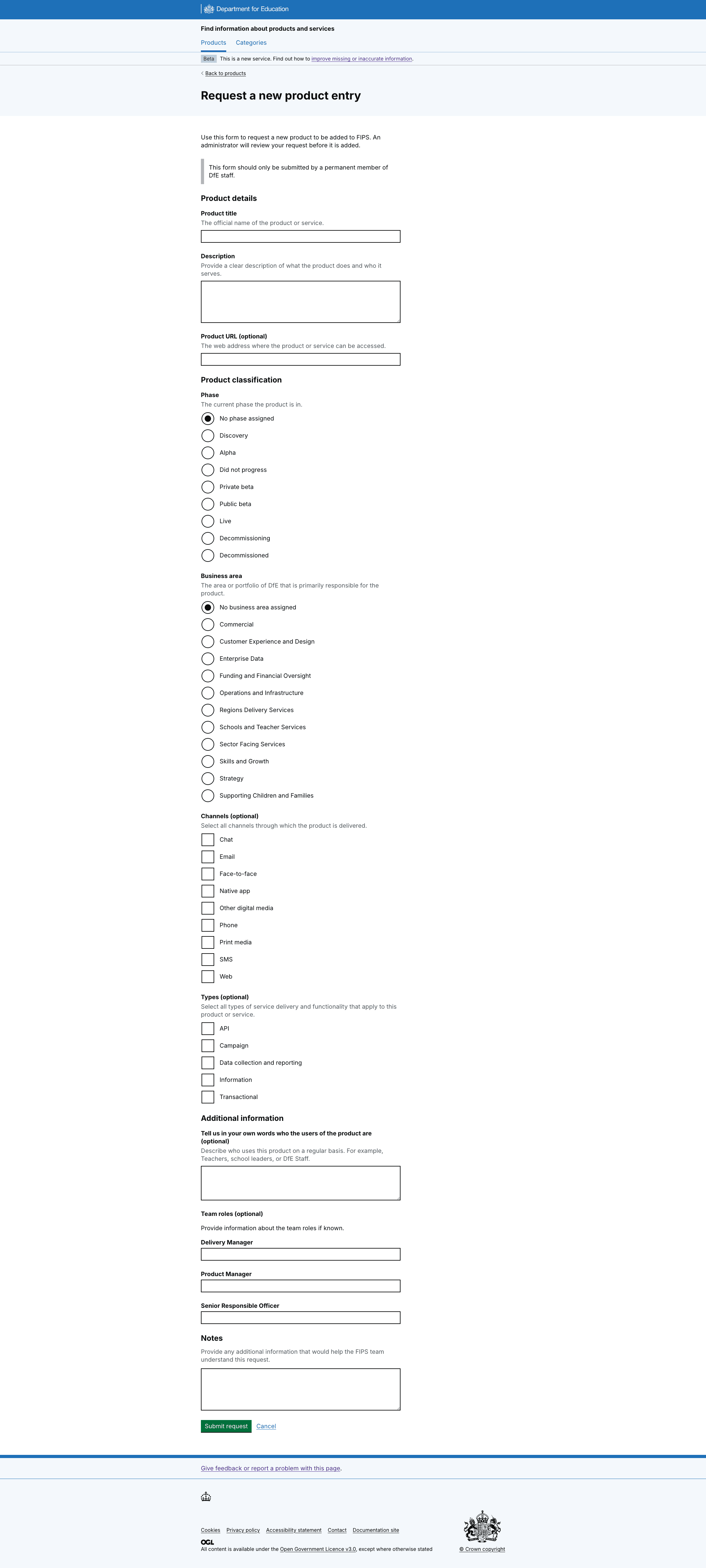 Request a new entry form for FIPS for users to tell us about missing products