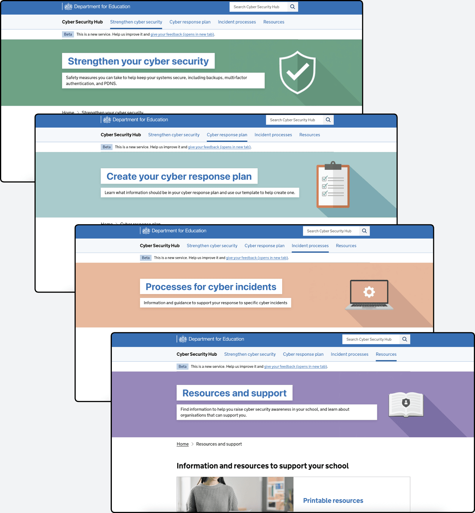 Collection of images overlapped to view the sub pages of the cyber hub