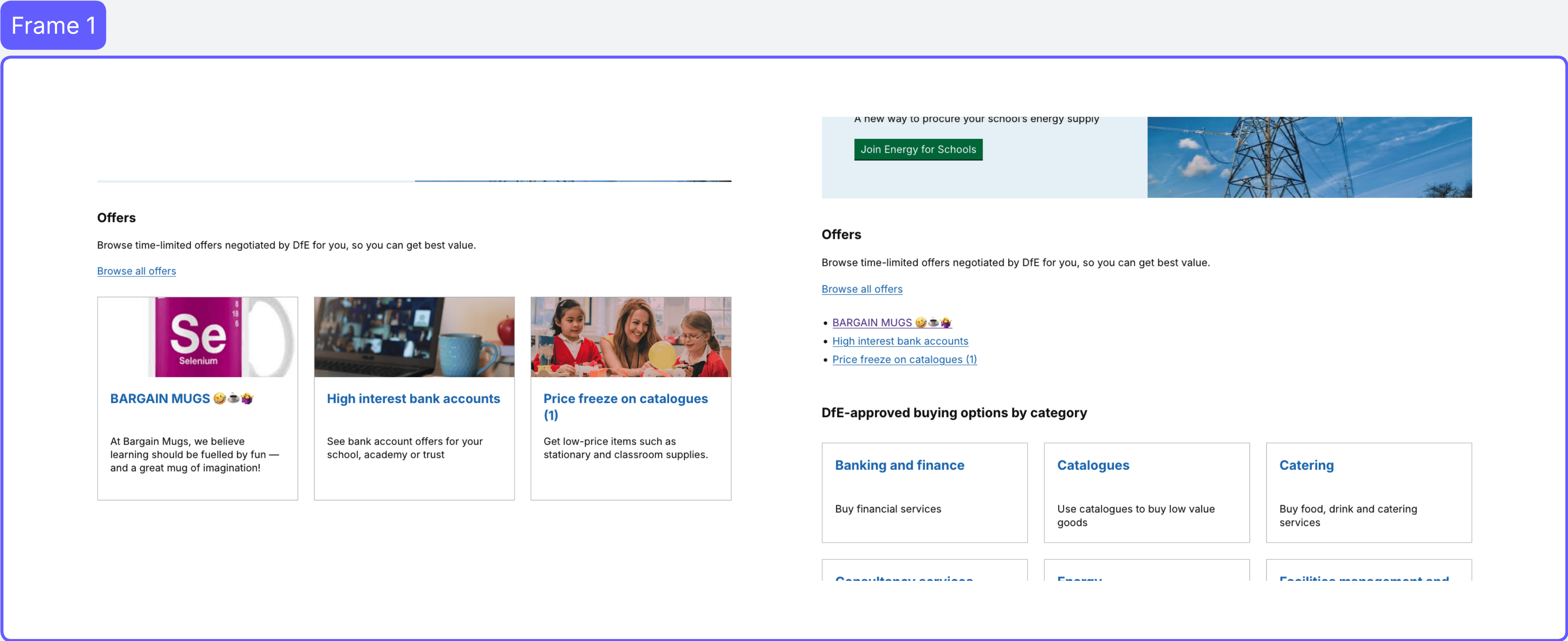 An image of the home page showing offers without images, this displays as a bullet list with out the associated text. Next to it is an image showing offers with images and relevant text