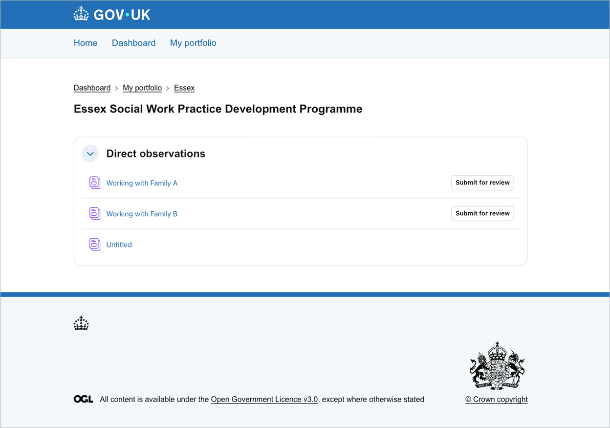 Image showing the standard Moodle section page with an early version of the GOV.UK theme applied