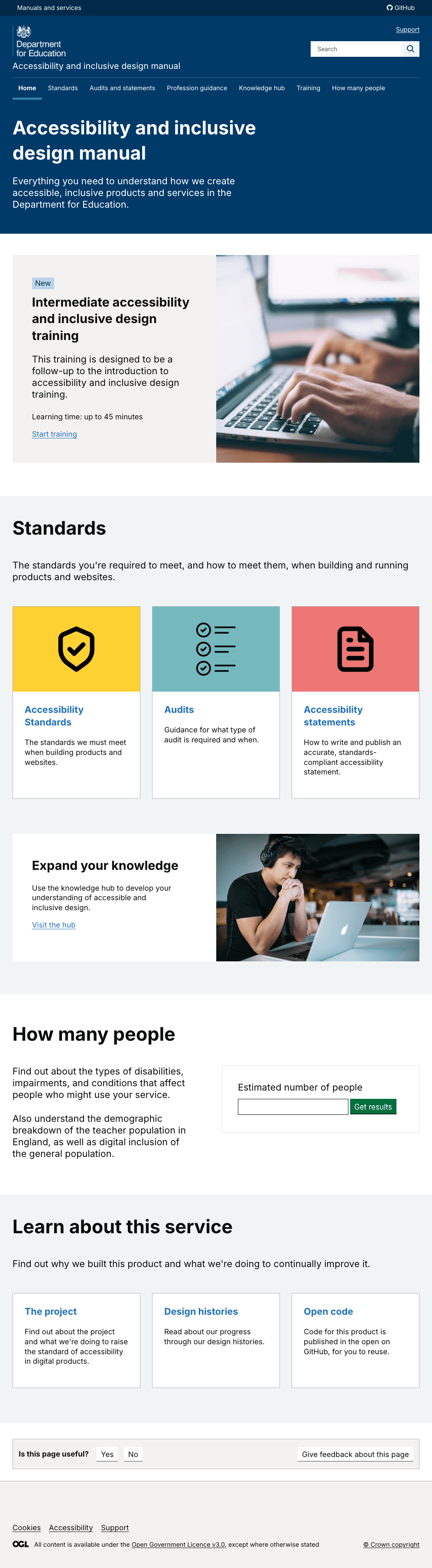 Homepage for accessibility and inclusive design manual